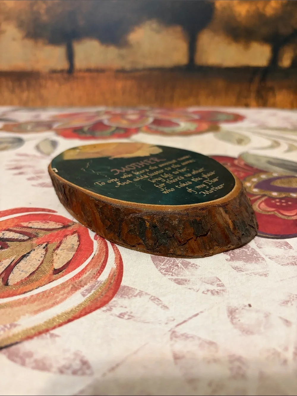 Sentimental 'Mother' Oval Wooden Wall Plaque in Dark Green and Gold